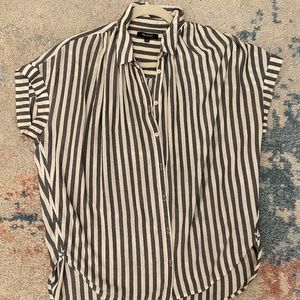 Short Sleeved Navy & White Striped Button-Down